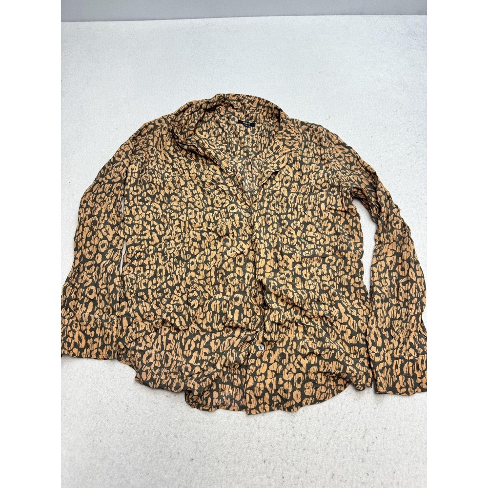 Rails Shirt Womens Medium Brown Rebel Batik Cheetah Button Front Long Sleeve Top